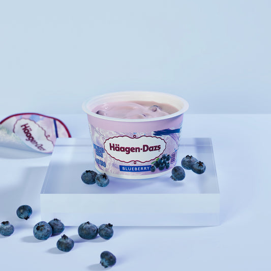 Haagen Dazs Blueberry Yogurt beside blueberries 